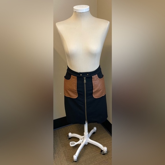 Tracy Reese zip up faux leather pocket black and brown skirt - size Large - Picture 3 of 9